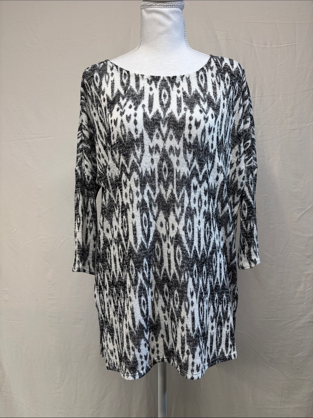 Divided Black & White Ikat-Print Tunic